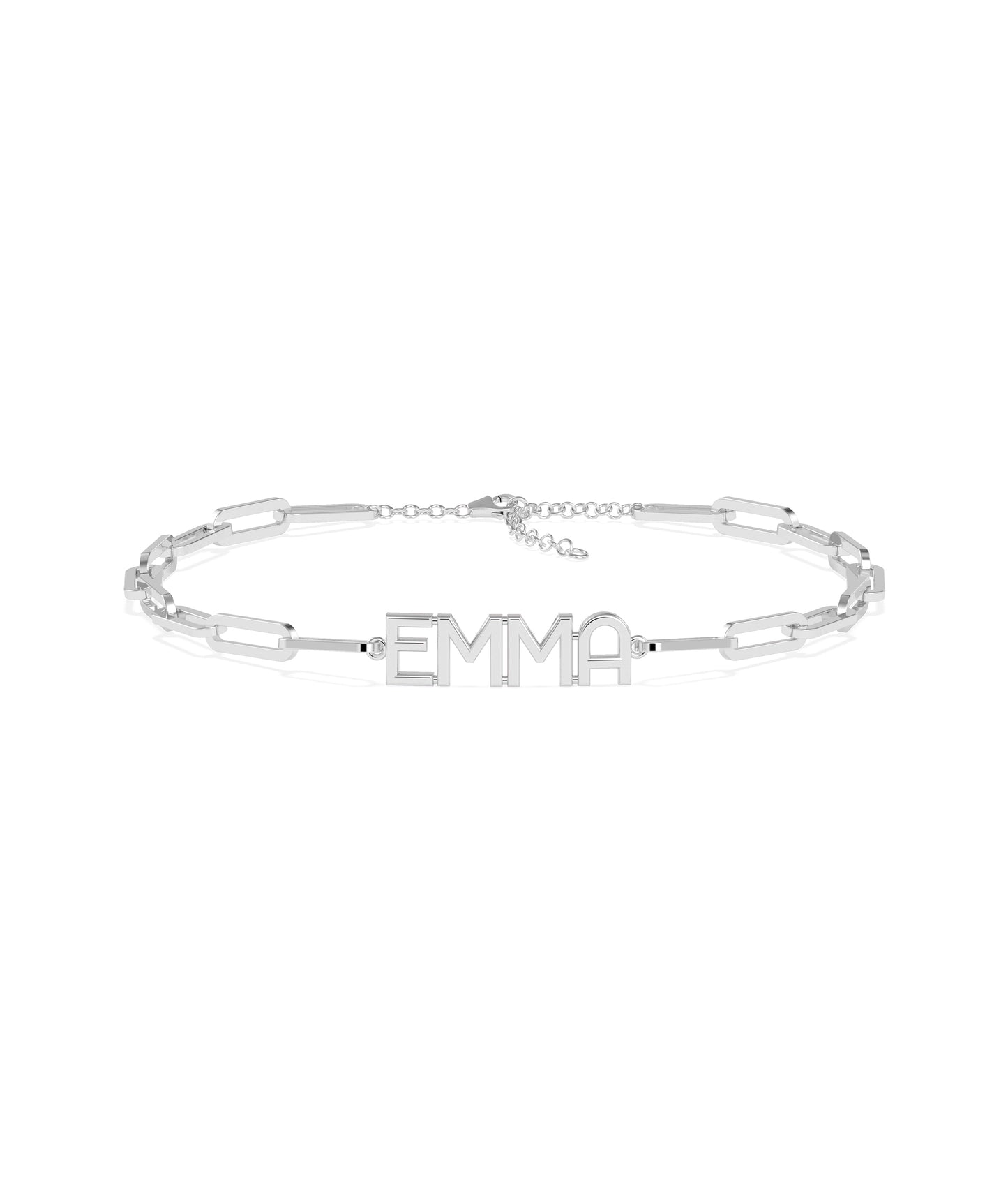 Custom Initial Paper Clip Bracelet - Personalized Diamond Bangle Bracelet