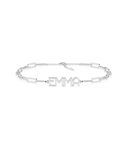 Custom Initial Paper Clip Bracelet - Personalized Diamond Bangle Bracelet