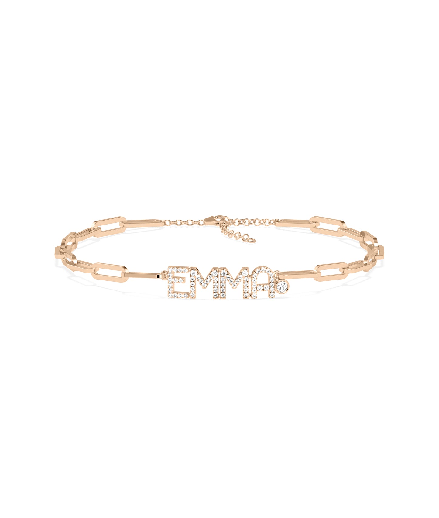 Custom Diamond Pave Initial Paper Clip Bracelet- gold bracelet