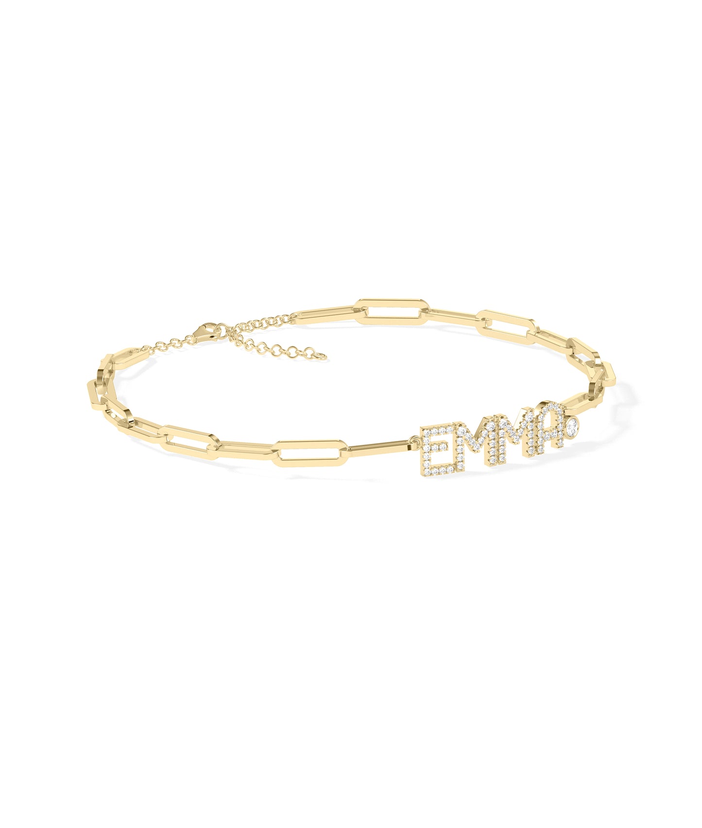 Custom Diamond Pave Initial Paper Clip Bracelet- gold bracelet