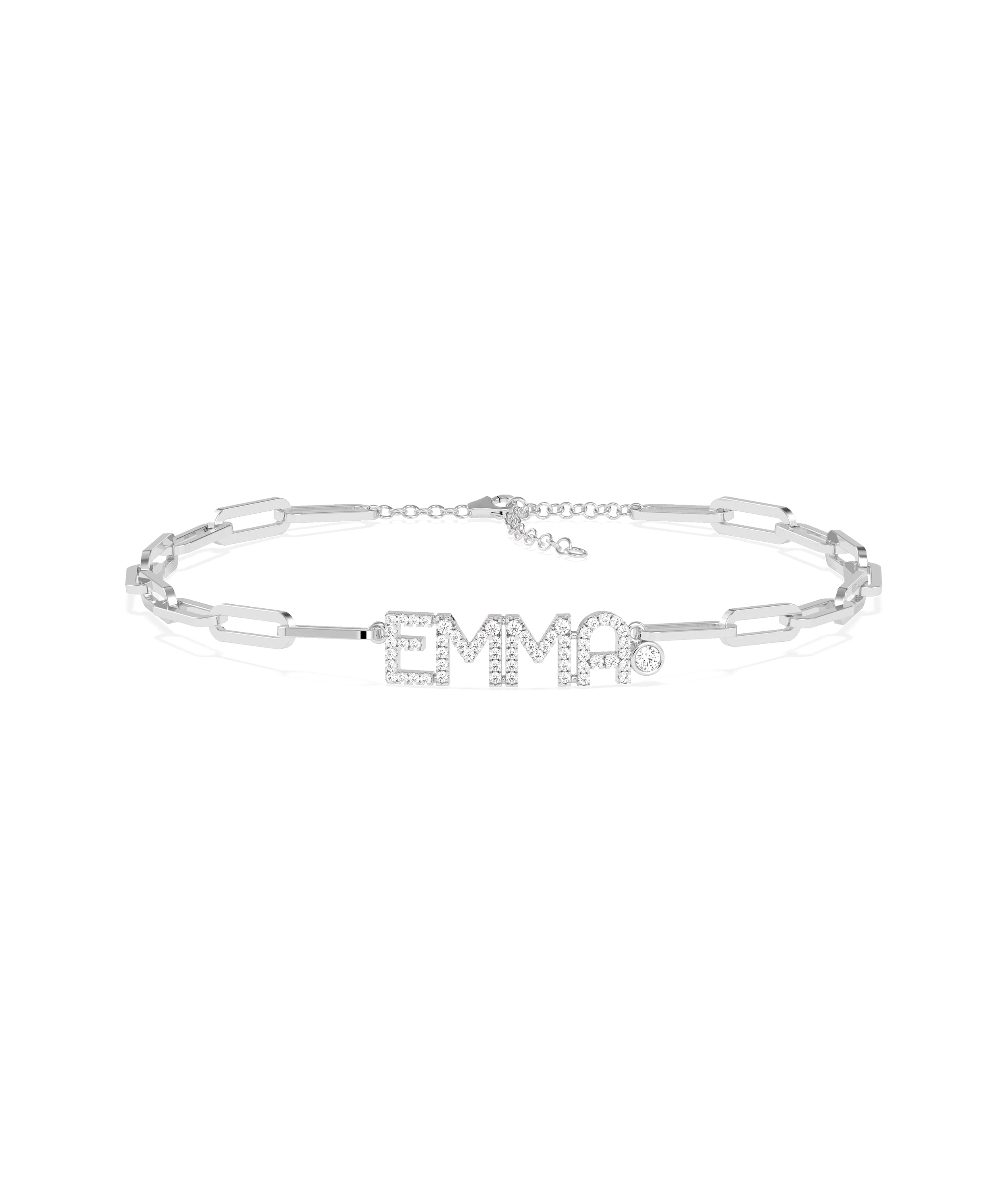 Custom Diamond Pave Initial Paper Clip Bracelet- diamond bracelet