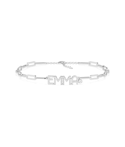 Custom Diamond Pave Initial Paper Clip Bracelet- diamond bracelet