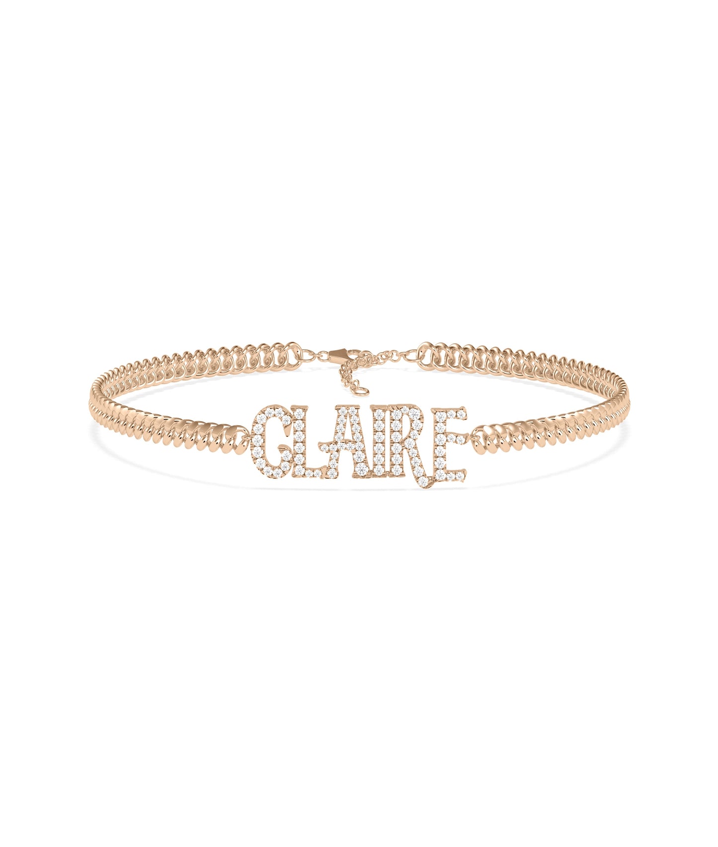 Custom Diamond Name Curb Link Bracelet - Elegant Diamond Bangle Bracelet