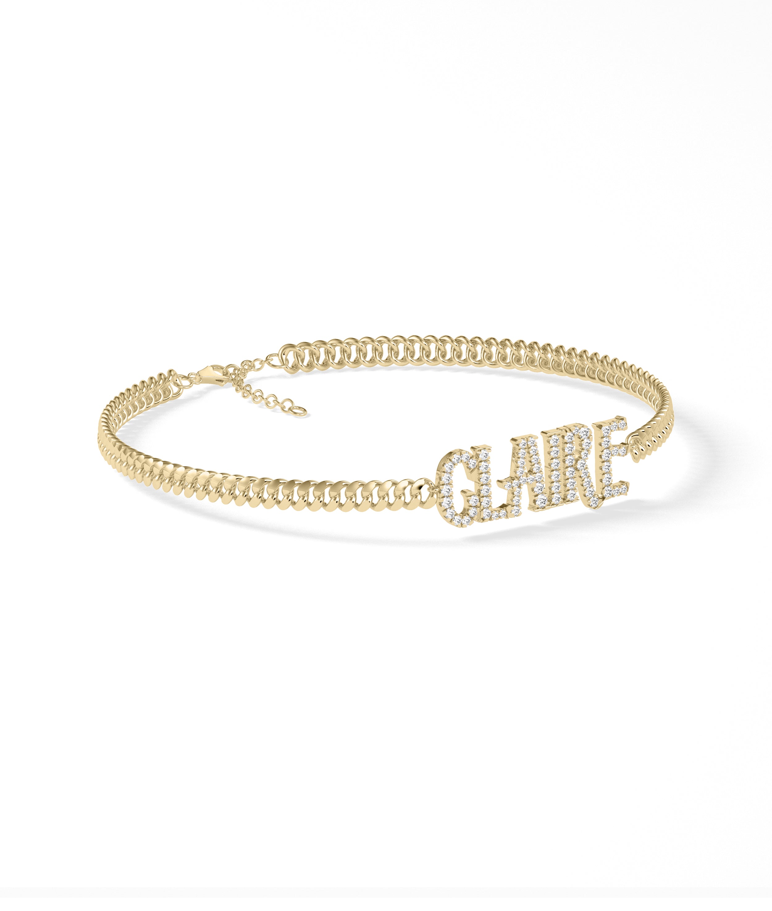 Custom Diamond Name Curb Link Bracelet - Elegant Diamond Bangle Bracelet