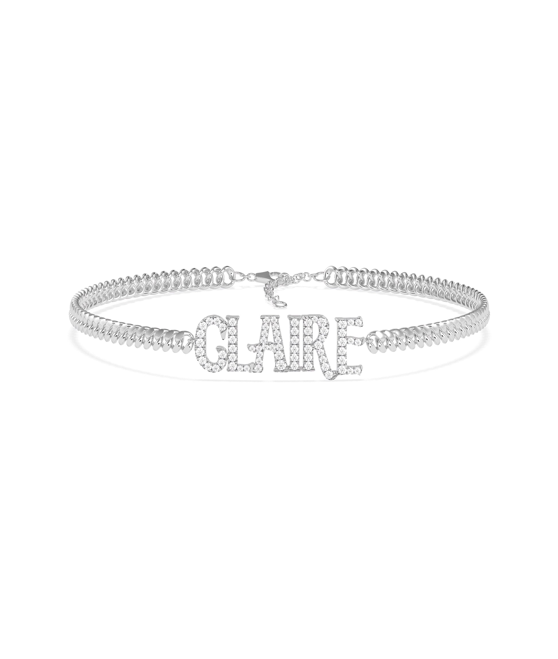 Custom Diamond Name Curb Link Bracelet - Elegant Diamond Bangle Bracelet