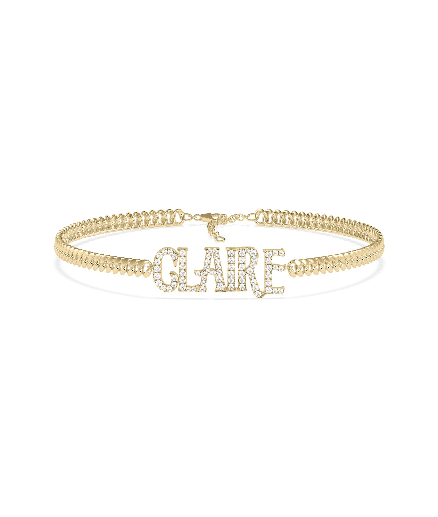 Custom Diamond Name Curb Link Bracelet - Elegant Diamond Bangle Bracelet