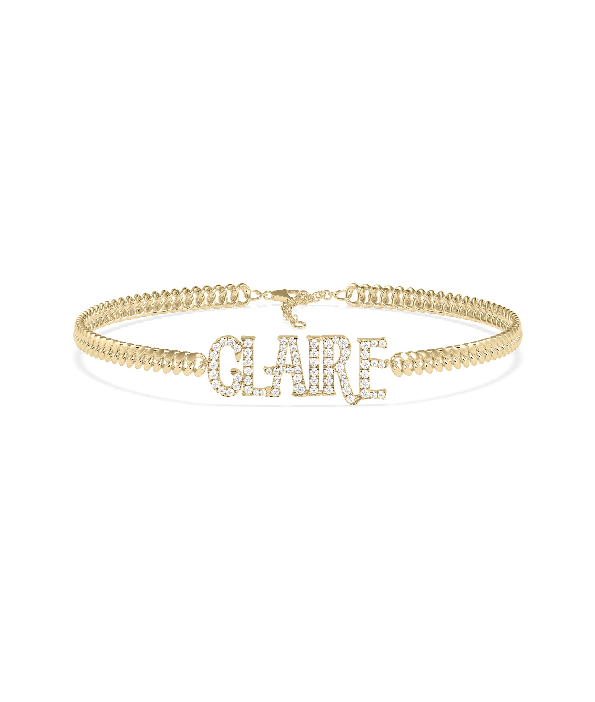 Custom Diamond Name Curb Link Bracelet - Elegant Diamond Bangle Bracelet