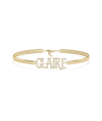 Custom Diamond Name Curb Link Bracelet - Elegant Diamond Bangle Bracelet