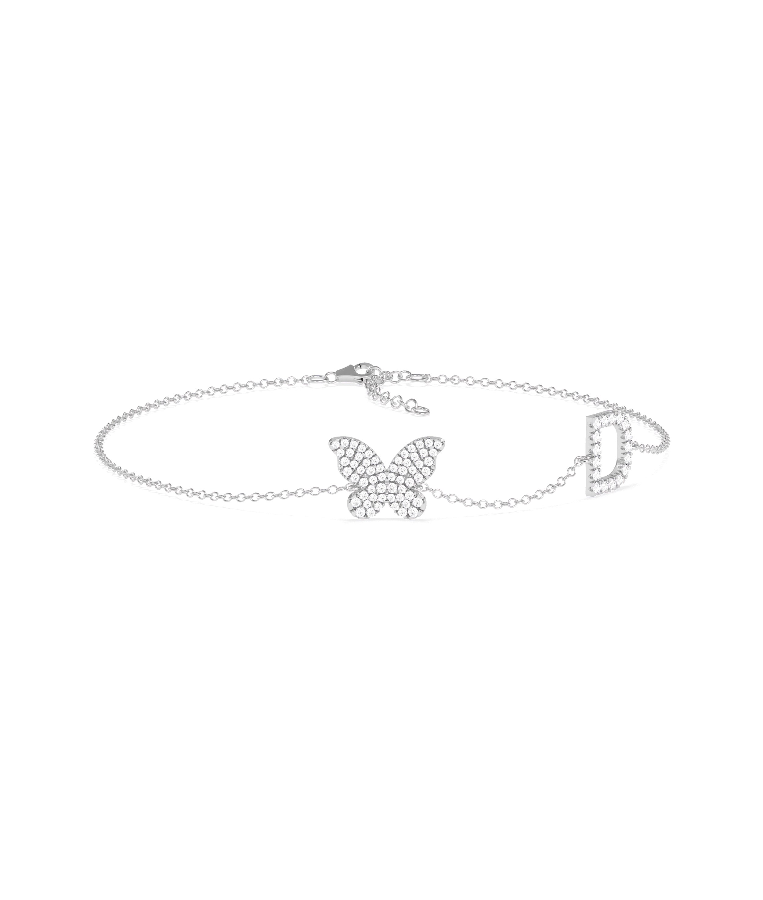 Diamond Initial and Charm Cable Chain Bracelet- diamond bracelet