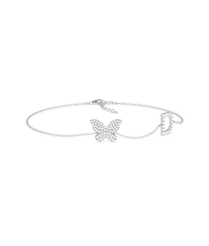 Diamond Initial and Charm Cable Chain Bracelet- diamond bracelet