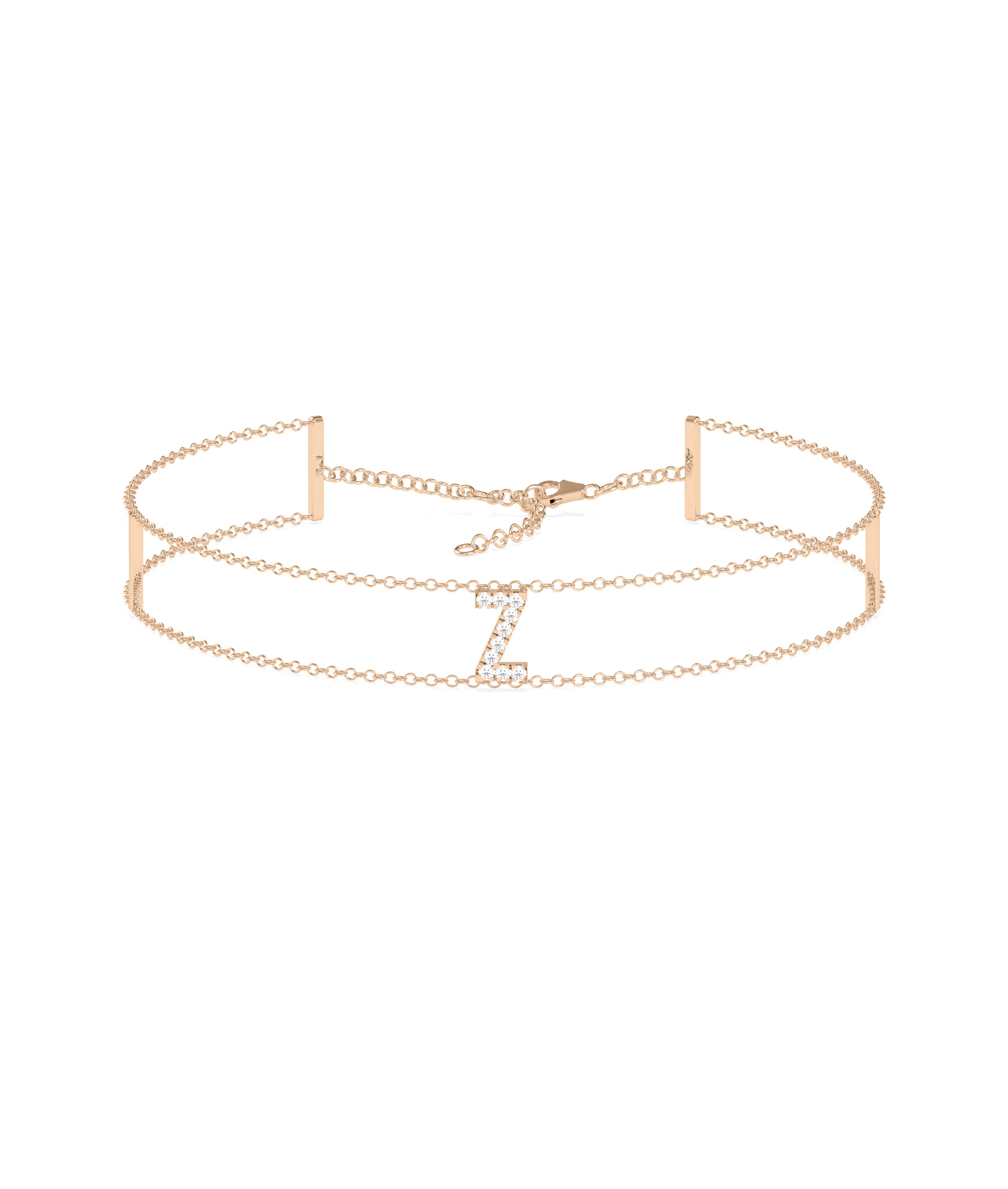 Diamond Pave Initial 2 Row Cable Chain Bracelet | Gold Bracelets