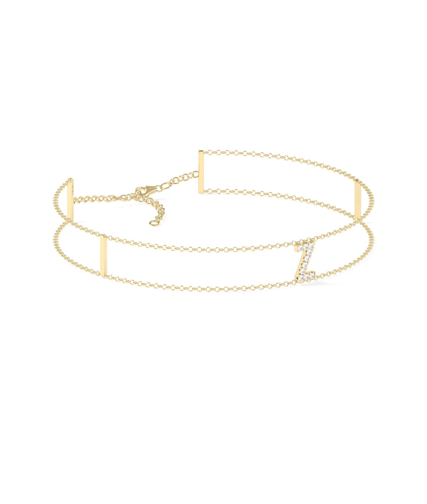 Diamond Pave Initial 2 Row Cable Chain Bracelet | Gold Bracelets