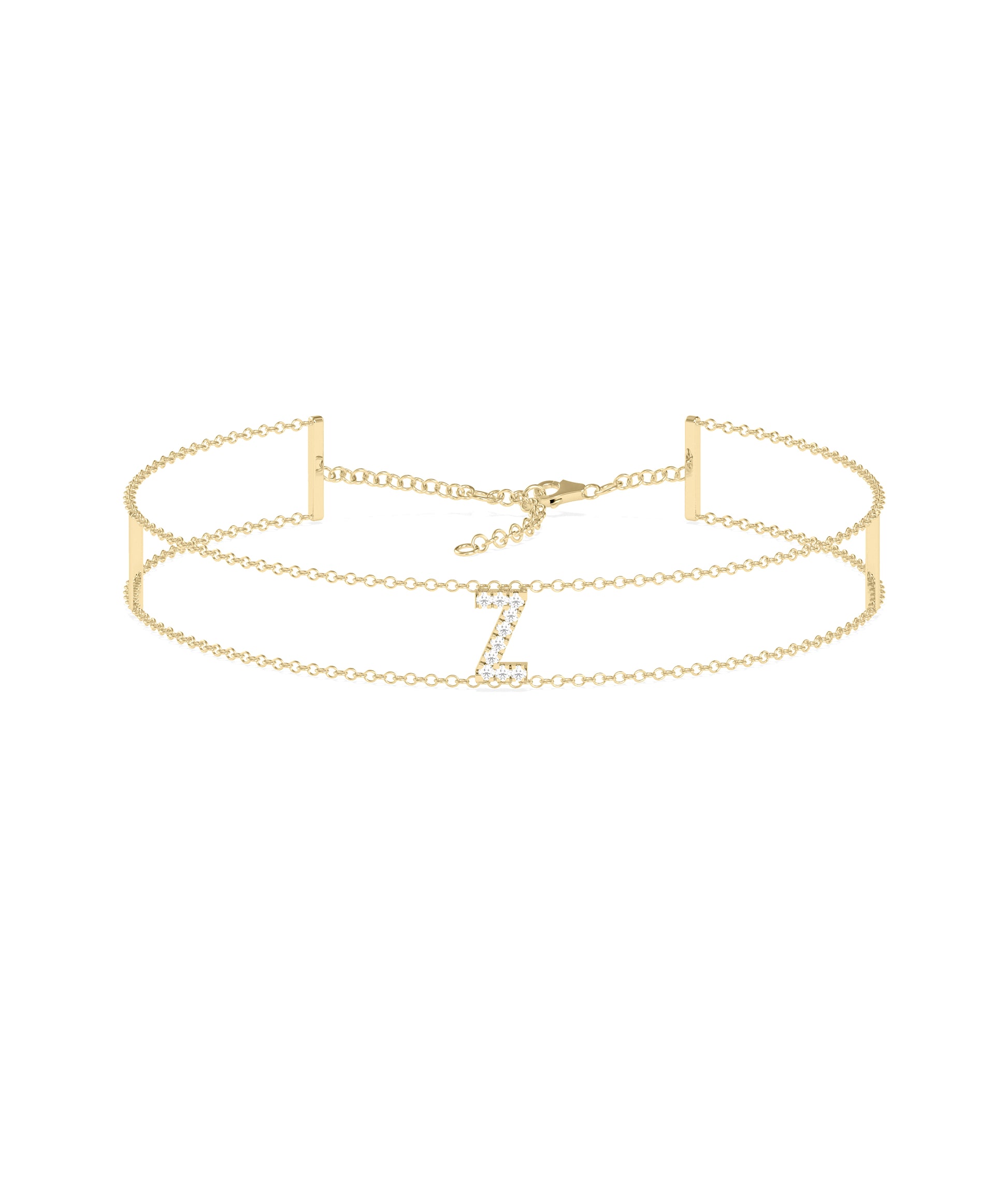 Diamond Pave Initial 2 Row Cable Chain Bracelet | Gold Bracelets