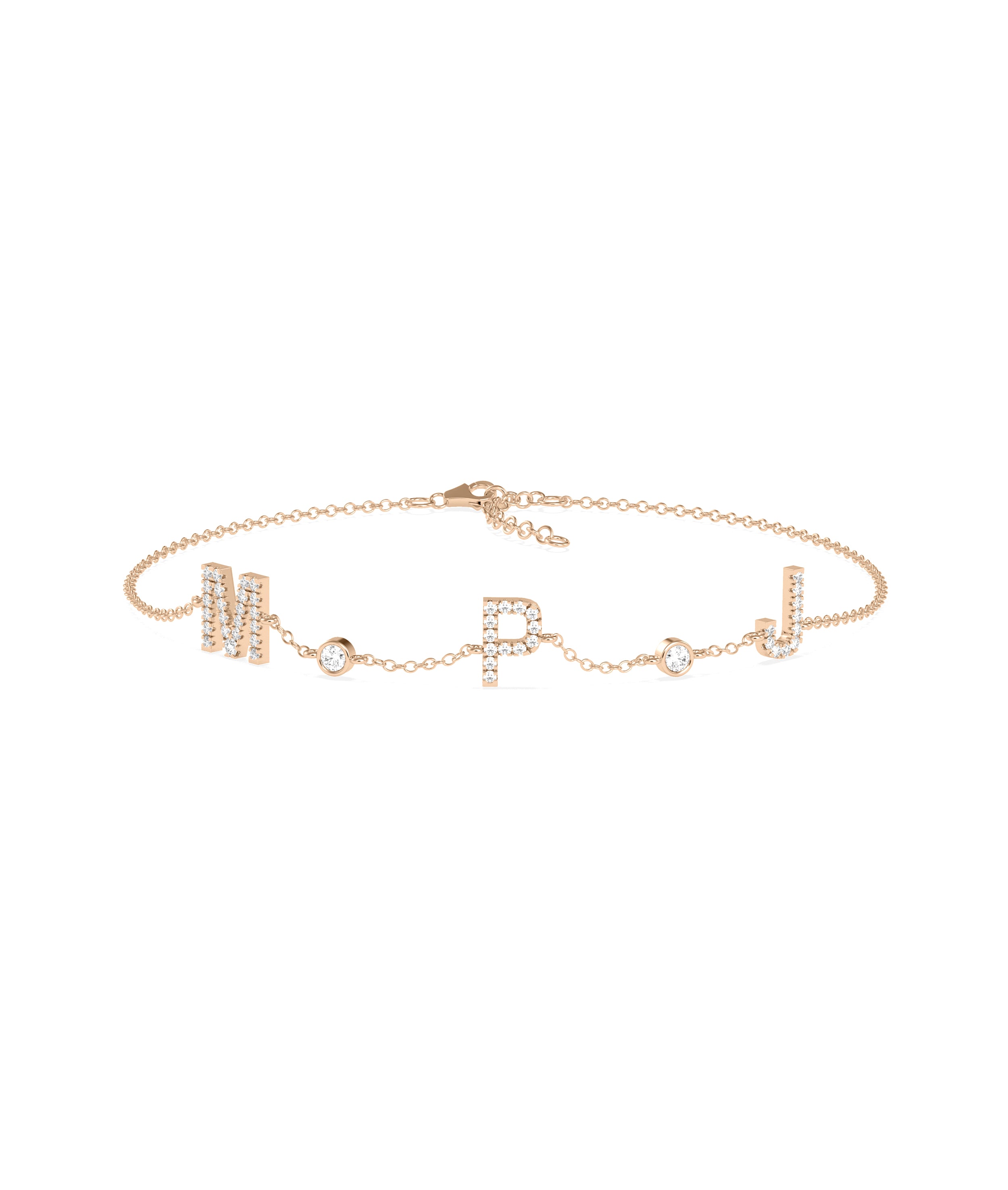 3 Diamond Initials Cable Chain Bracelet | Diamond Bracelet