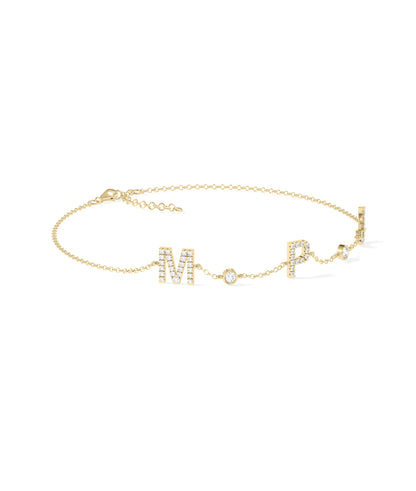 3 Diamond Initials Cable Chain Bracelet | Diamond Bracelet