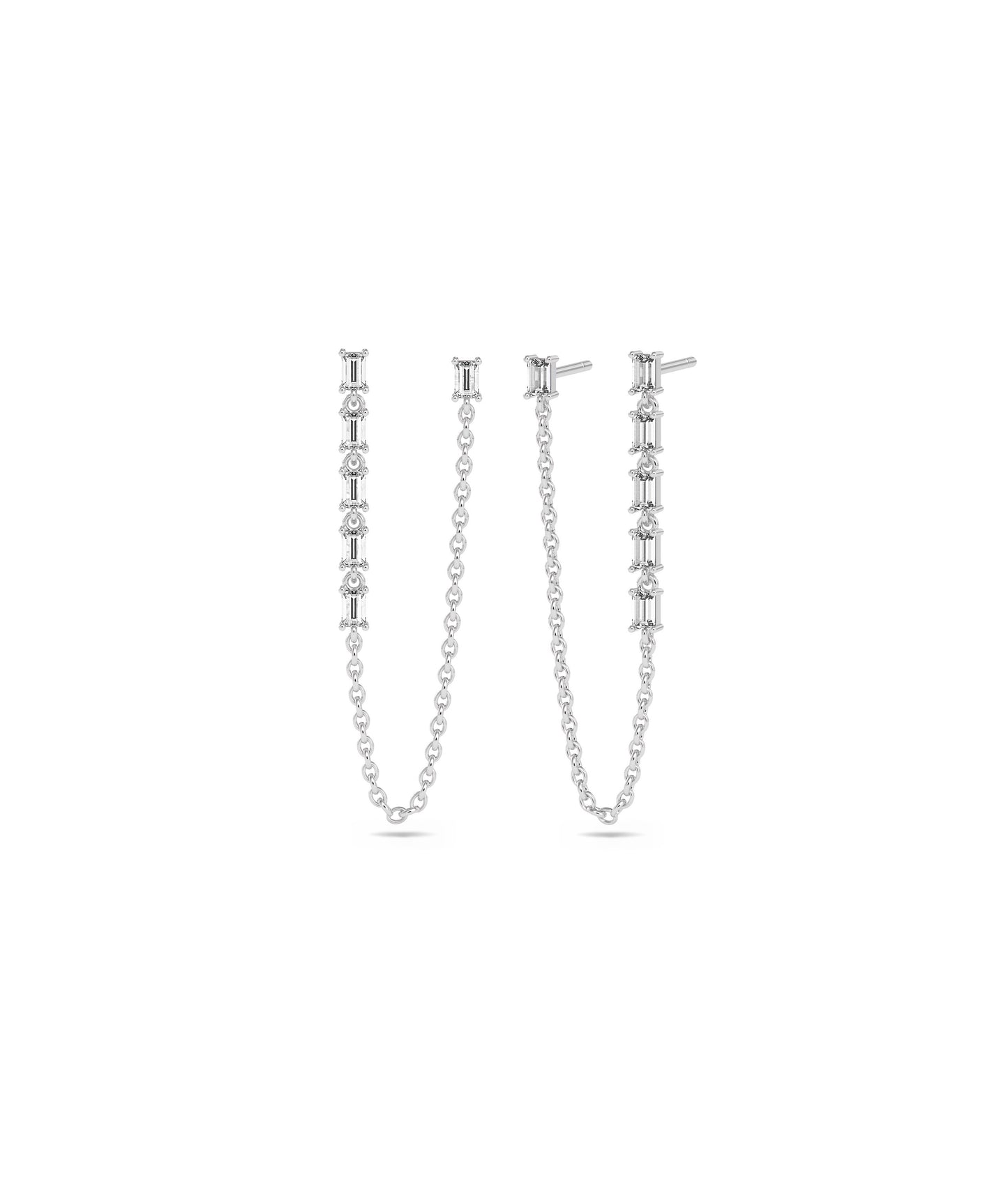 2 Piercing Baguette Cable Chain Dangle Earring | Diamond Earrings 