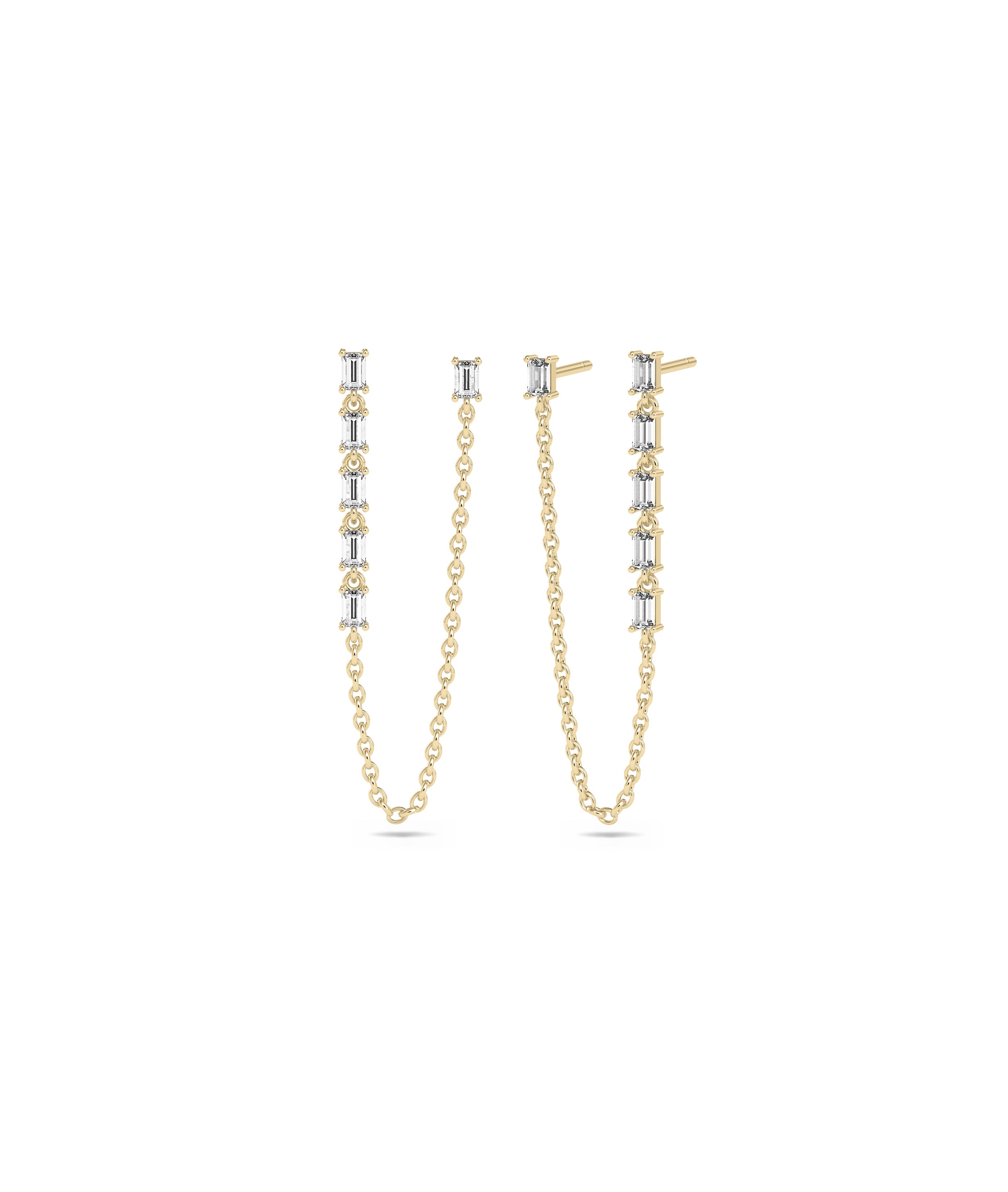 2 Piercing Baguette Cable Chain Dangle Earring | Diamond Earrings 