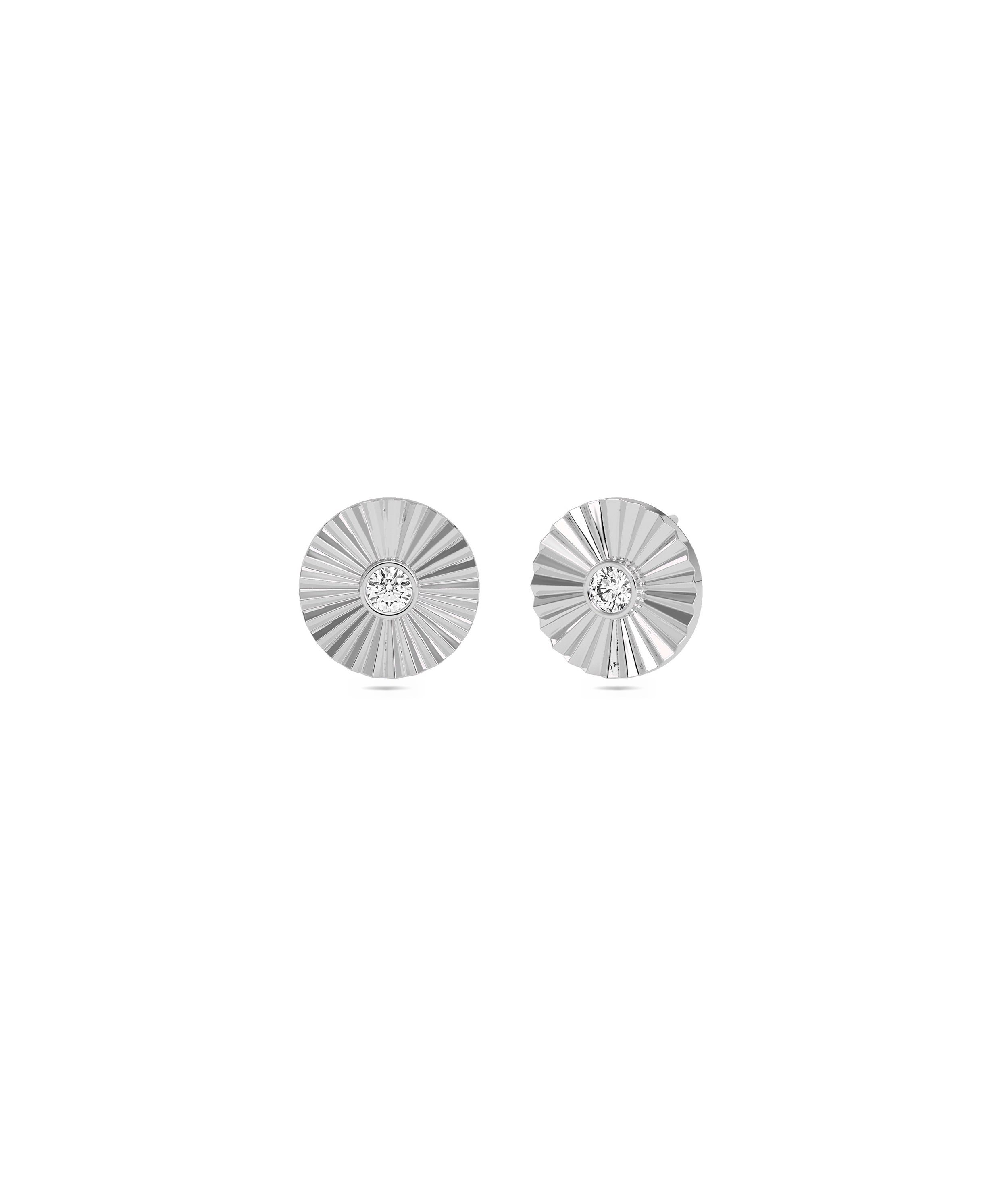 Groove Disc Stud Earring with Diamond Solitaire - Everyday jewelry