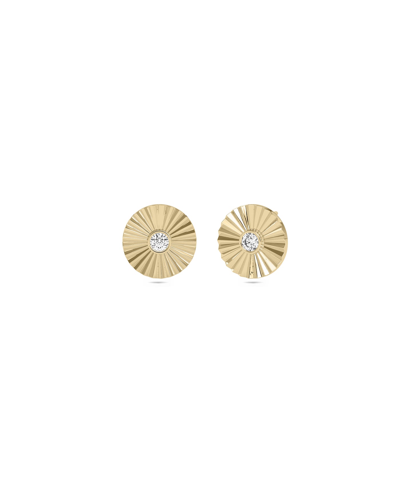 Groove Disc Stud Earring with Diamond Solitaire - Diamond earrings