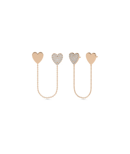 Diamond Heart 2 Piercing Earring with Cable Chain | Everyday Jewelry