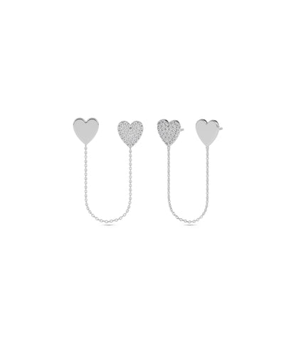 Diamond Heart 2 Piercing Earring with Cable Chain | Everyday Jewelry