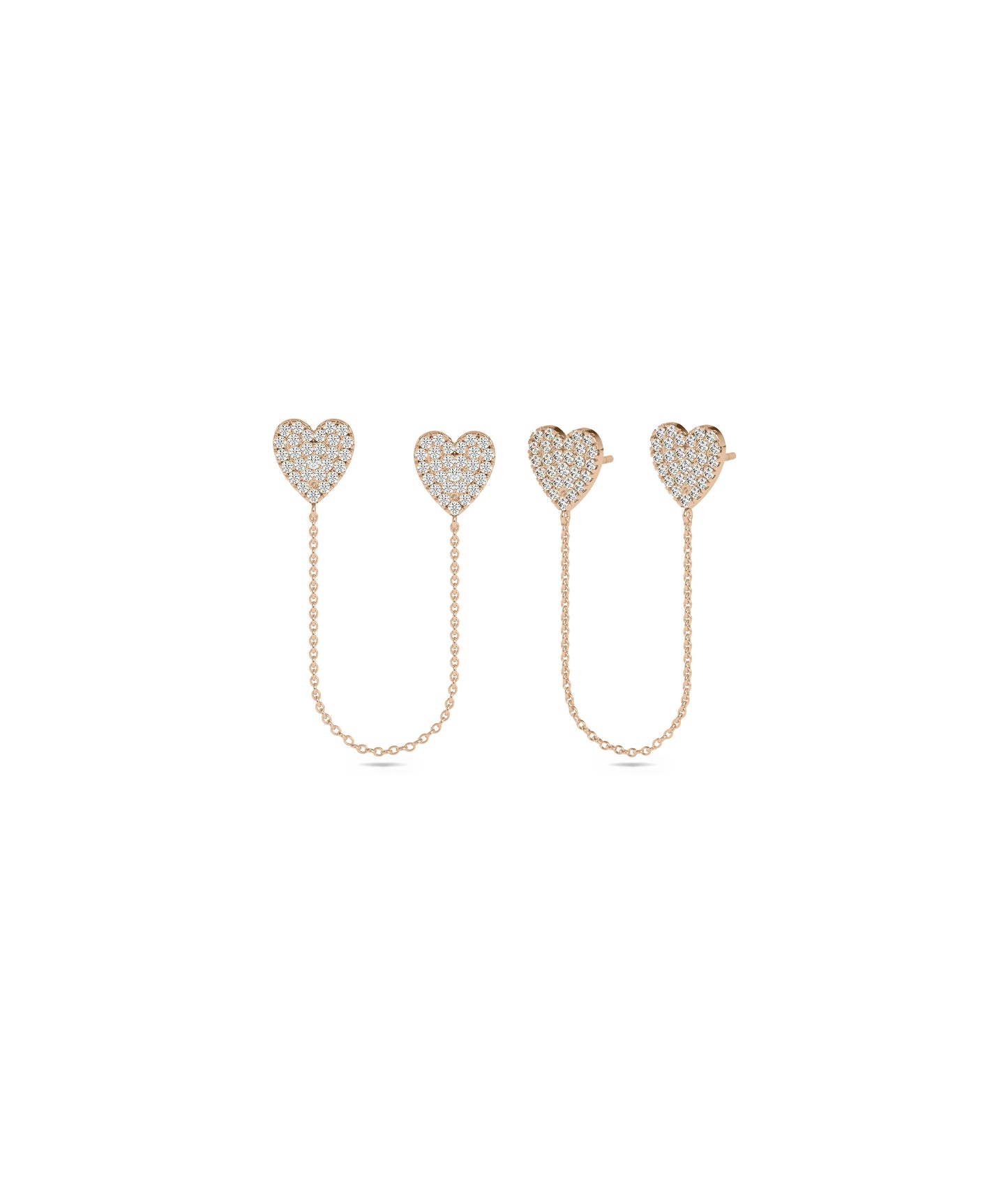 Diamond Pave Heart 2 Piercing Earring with Cable Chain | Diamond Chains For Women 