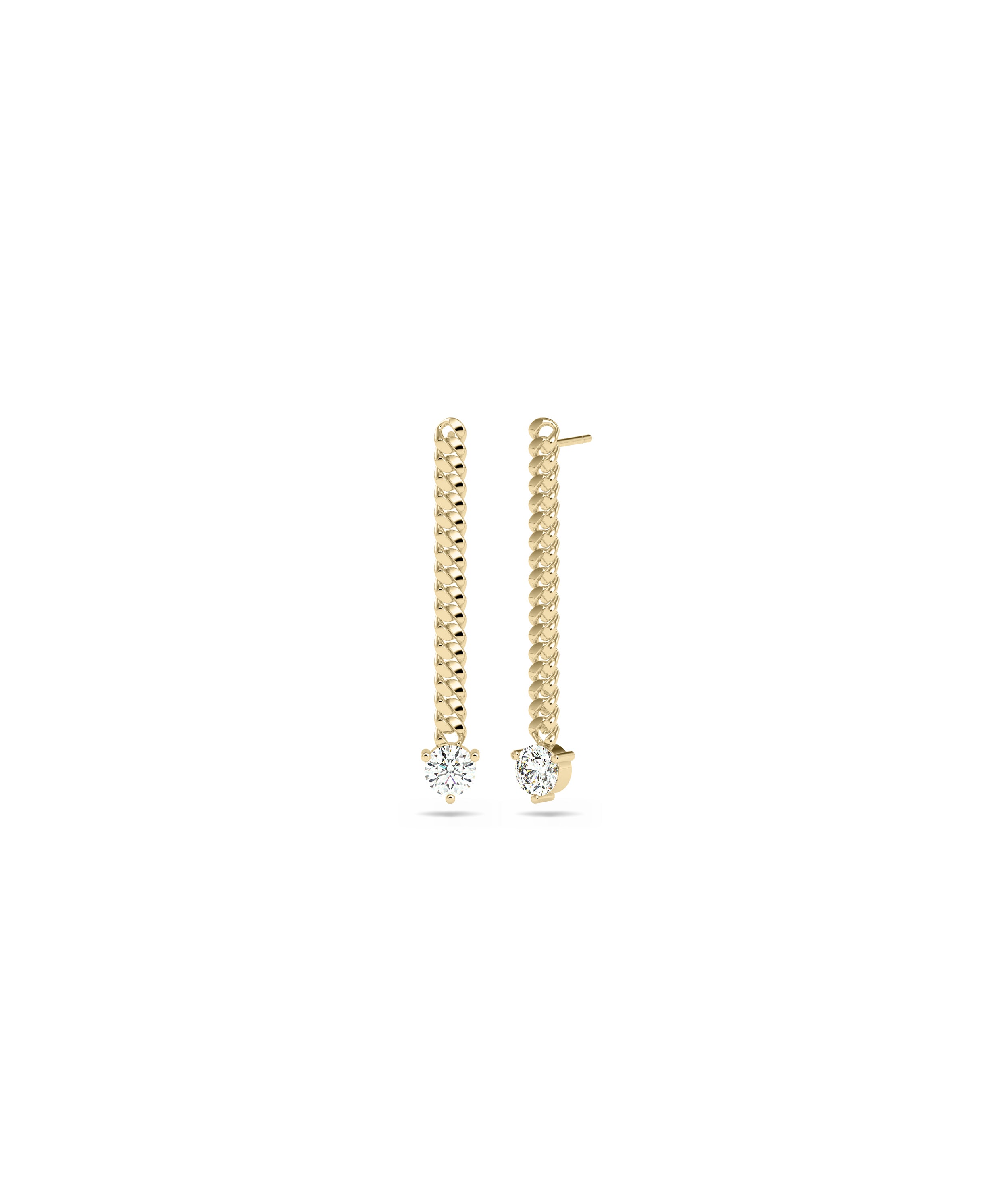 "Diamond Earrings Everyday Jewelry - Curb Link Gold Chain Earring with Diamond Solitaire"