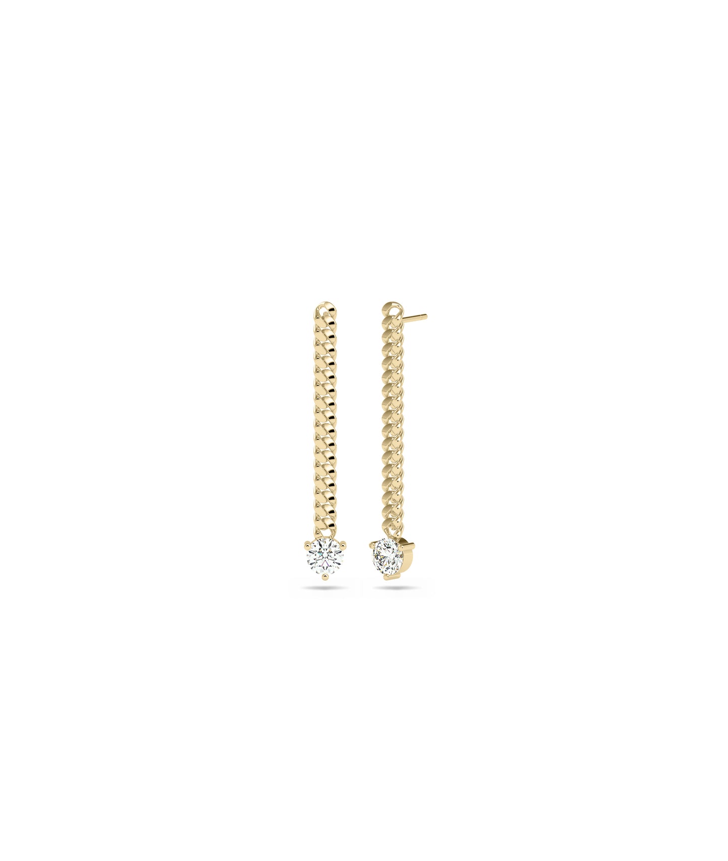 "Diamond Earrings Everyday Jewelry - Curb Link Gold Chain Earring with Diamond Solitaire"