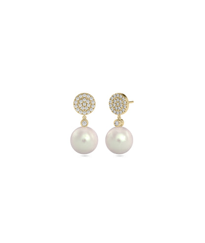 Diamond Pave Disc with Pearl Drop Earring | Buy Diamond Earrings