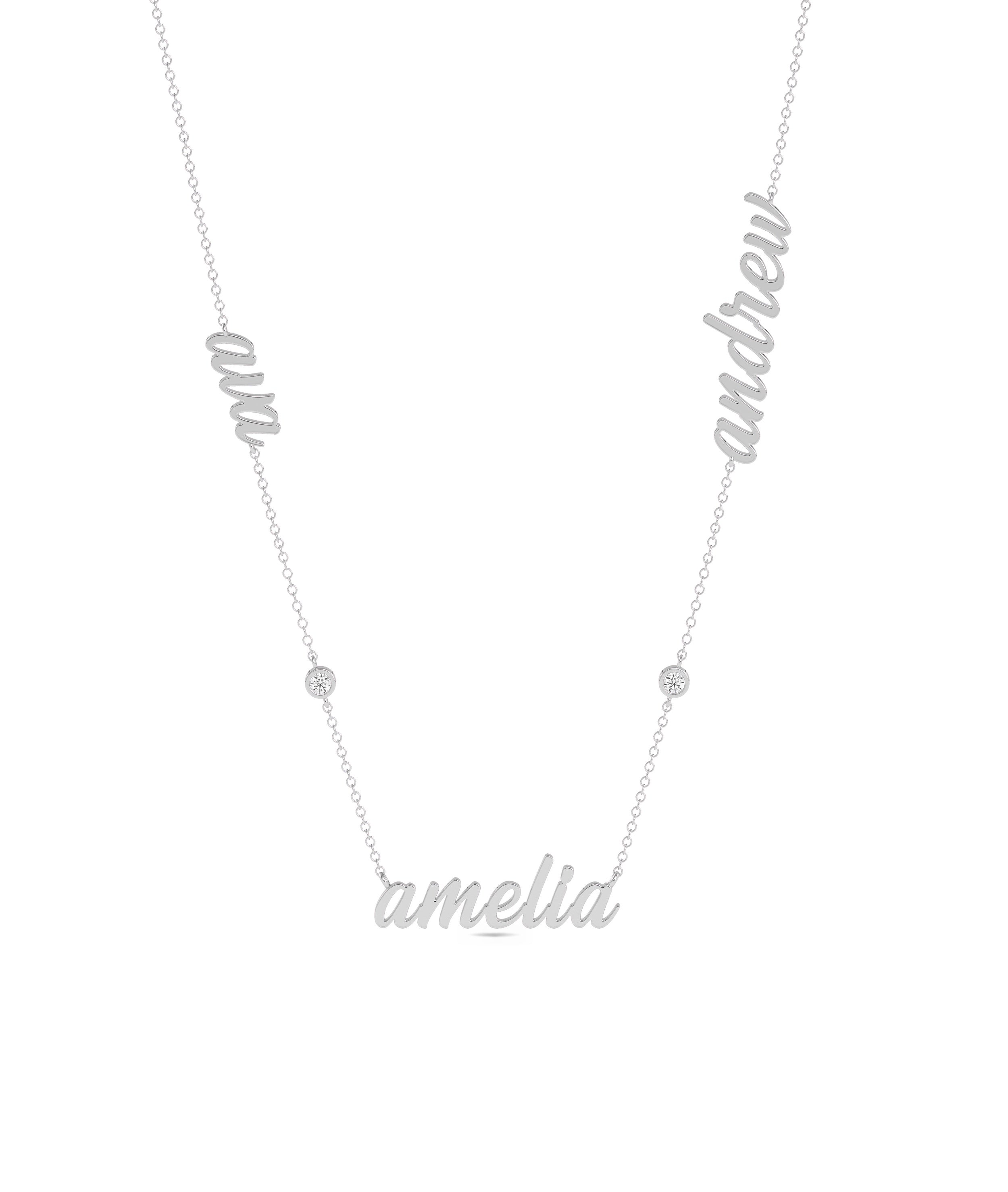 Custom 3 Name Necklace with Diamond Solitaire