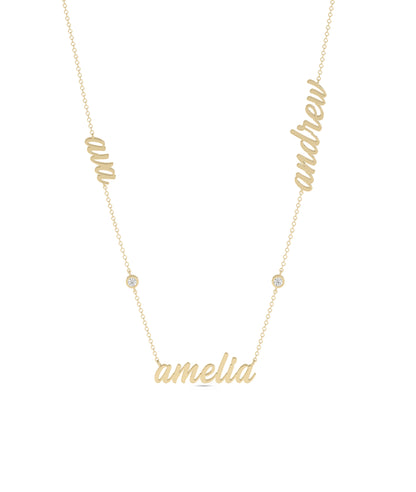 Custom 3 Name Necklace with Diamond Solitaire