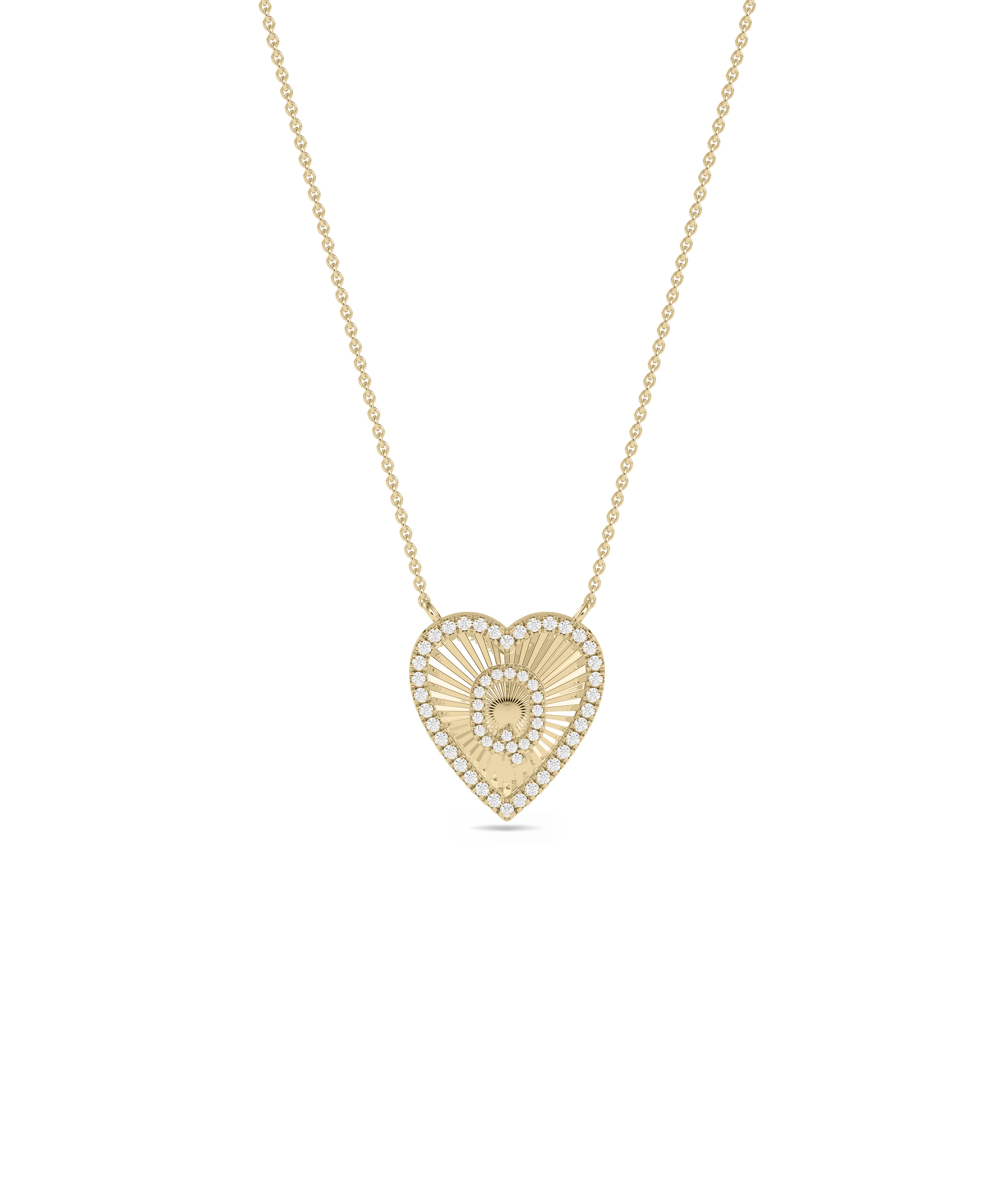 Diamond Outline Grooved Heart with Custom Initial Necklace