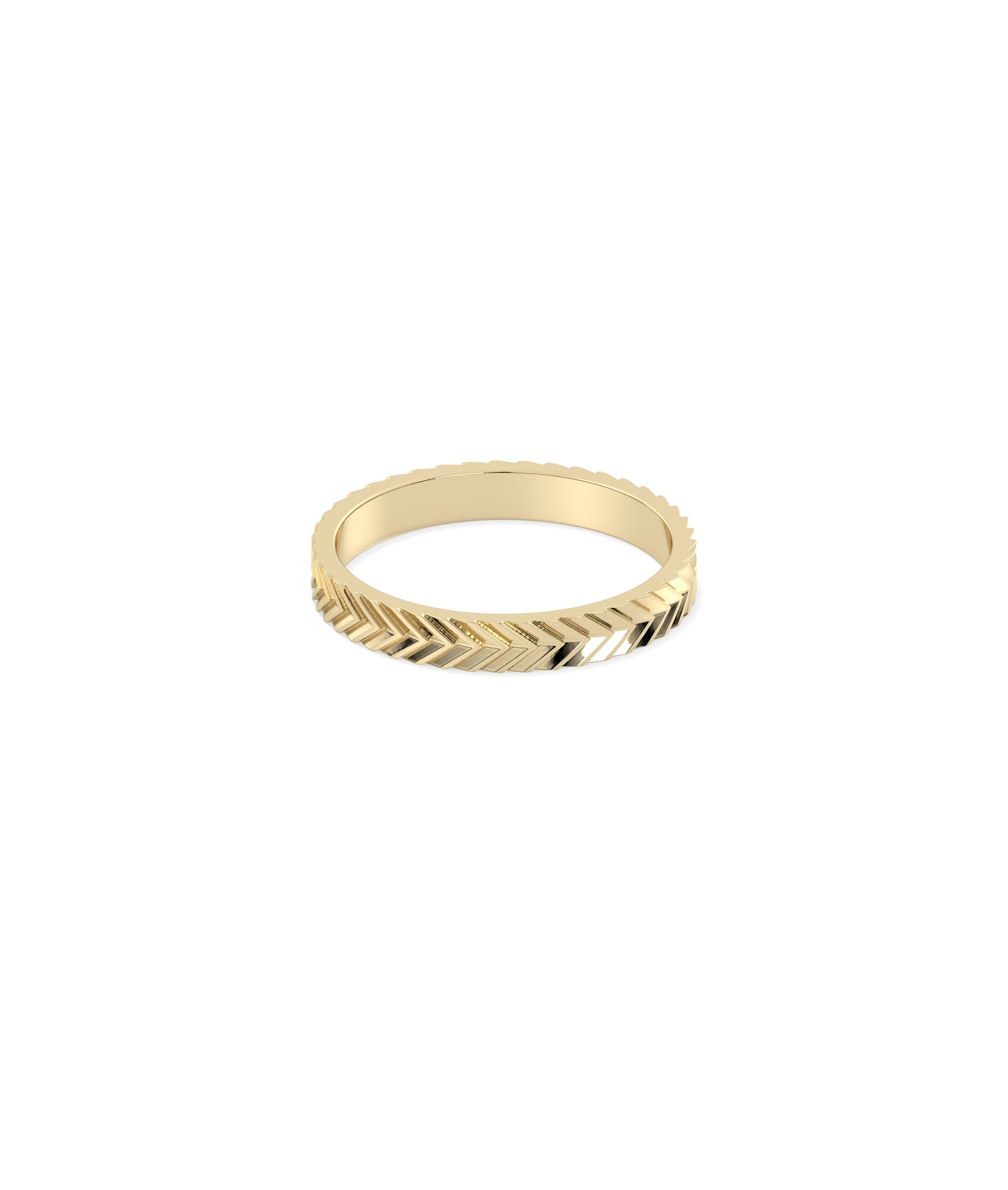 3 mm Wide Gold Diamond Cut Chevron Band Ring