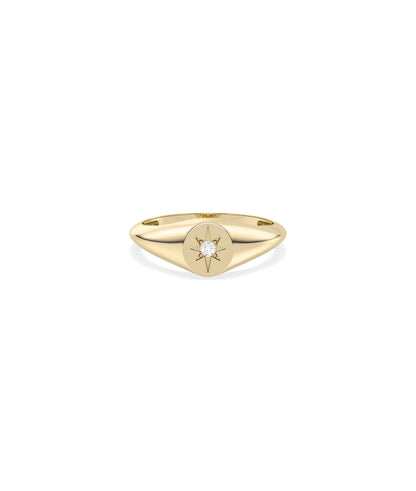 Diamond Star Burst Signet Ring - Elegant Diamond Band