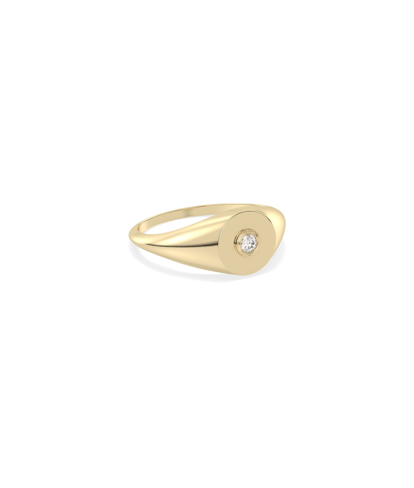 Diamond Solitaire Circle Signet Ring - Elegant Diamond Band