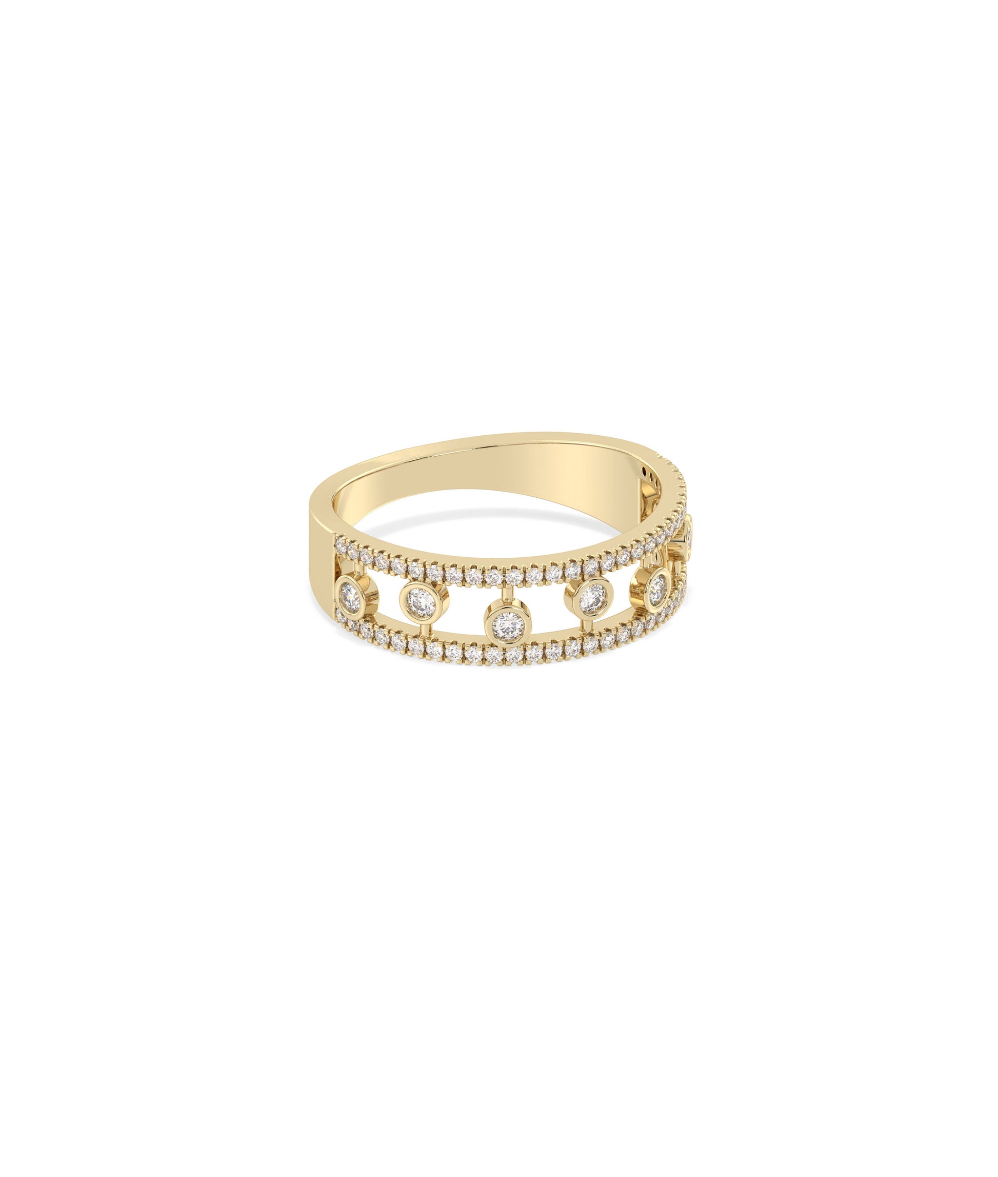 Diamond 2 Line Band Ring with Clusters - Elegant Diamond Band Ring