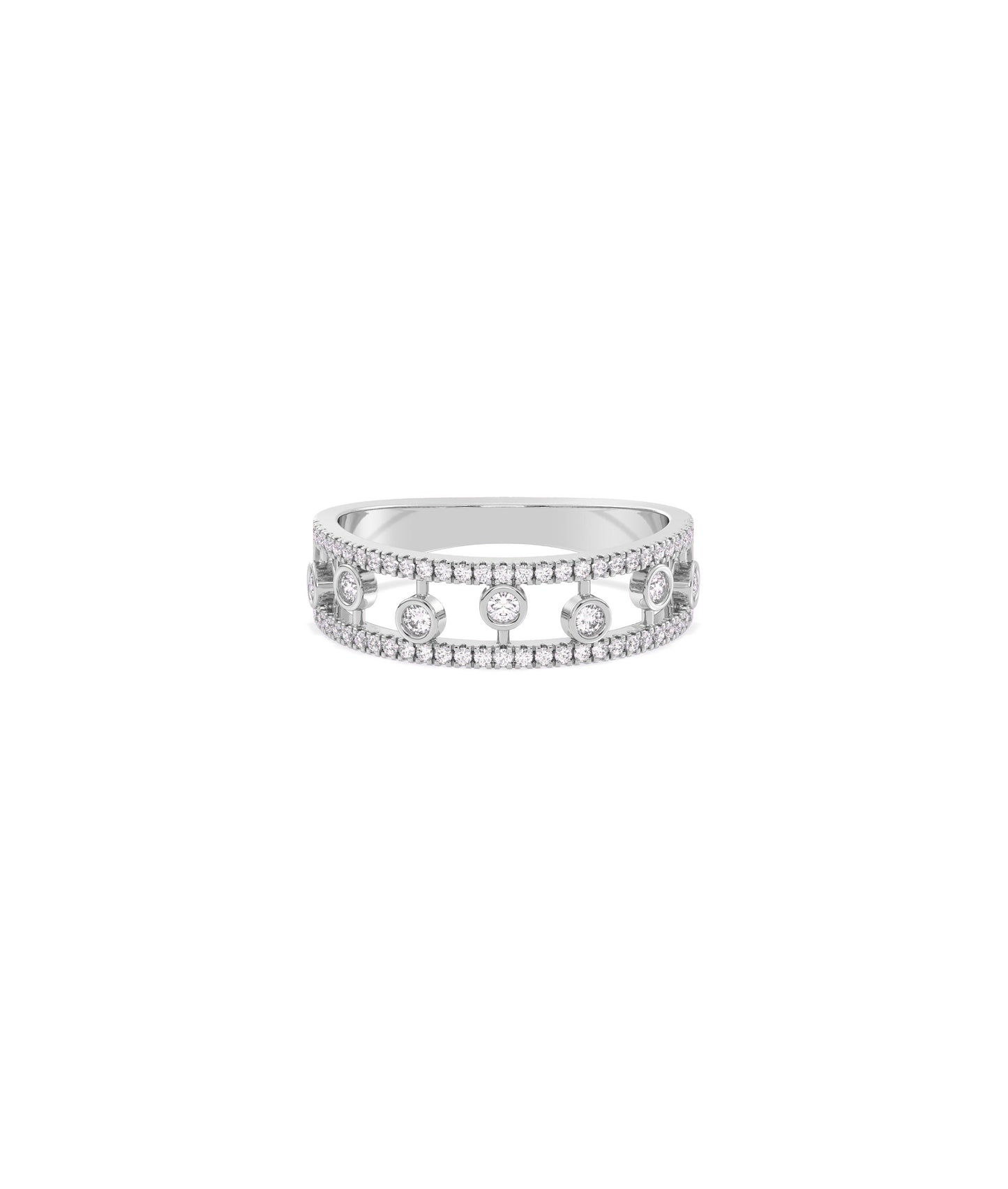 Diamond 2 Line Band Ring with Clusters - Elegant Diamond Band Ring