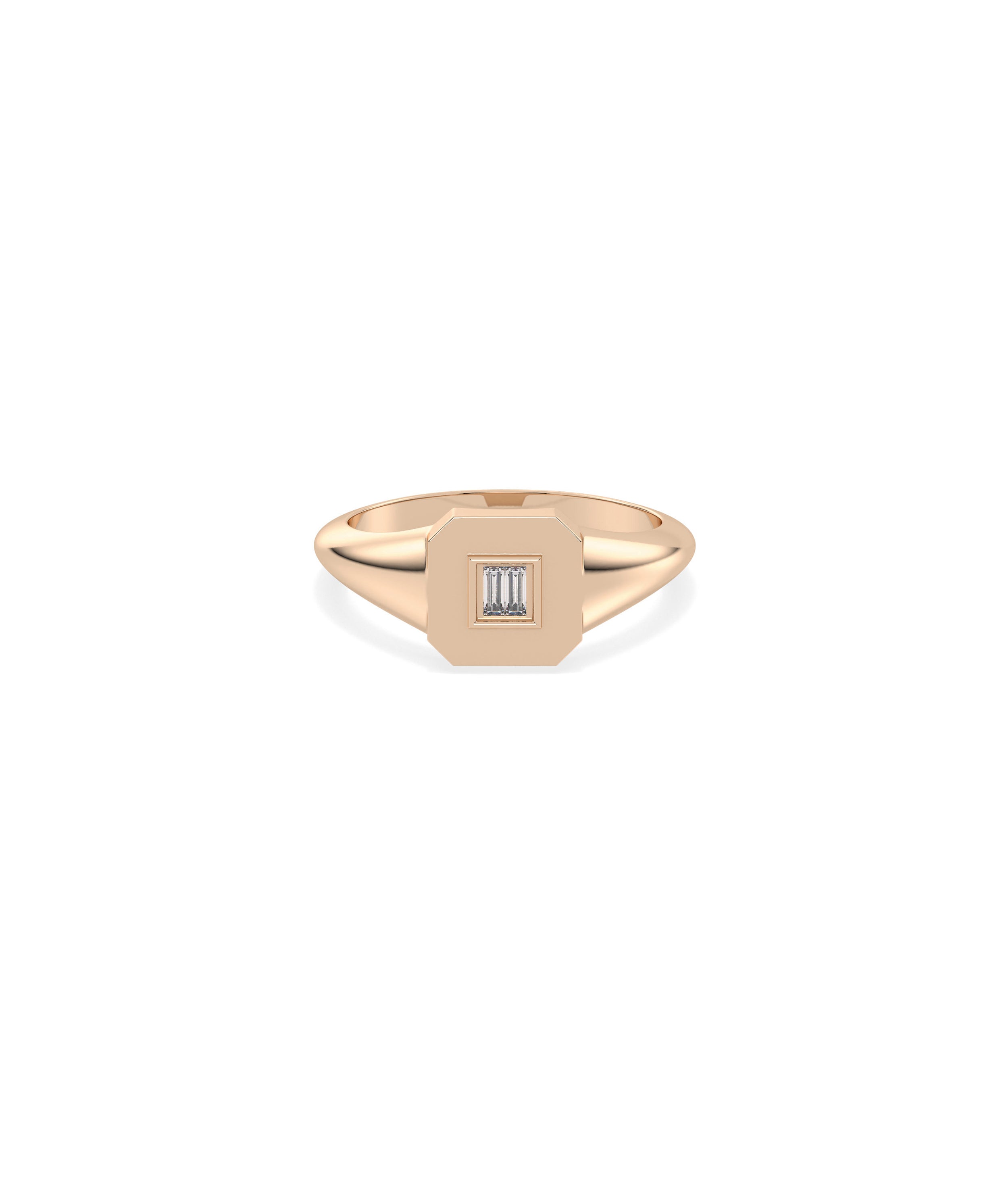 Diamond Baguette Cluster Emerald Shape Signet Ring | 14k Gold Rings