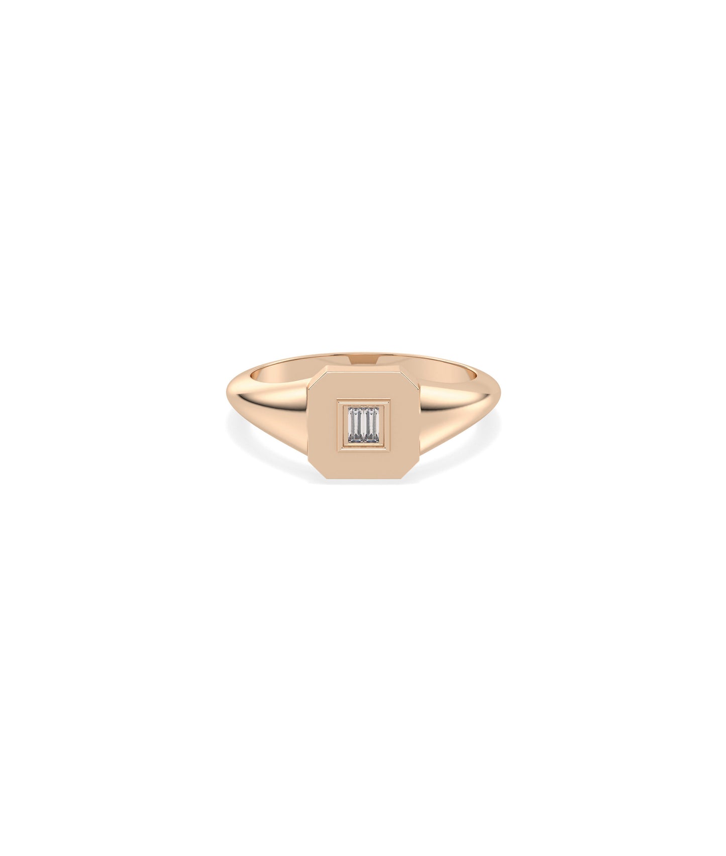 Diamond Baguette Cluster Emerald Shape Signet Ring | 14k Gold Rings