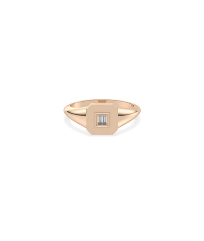 Diamond Baguette Cluster Emerald Shape Signet Ring | 14k Gold Rings