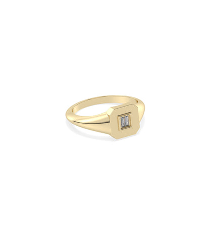 Diamond Baguette Cluster Emerald Shape Signet Ring | 14k Gold Rings