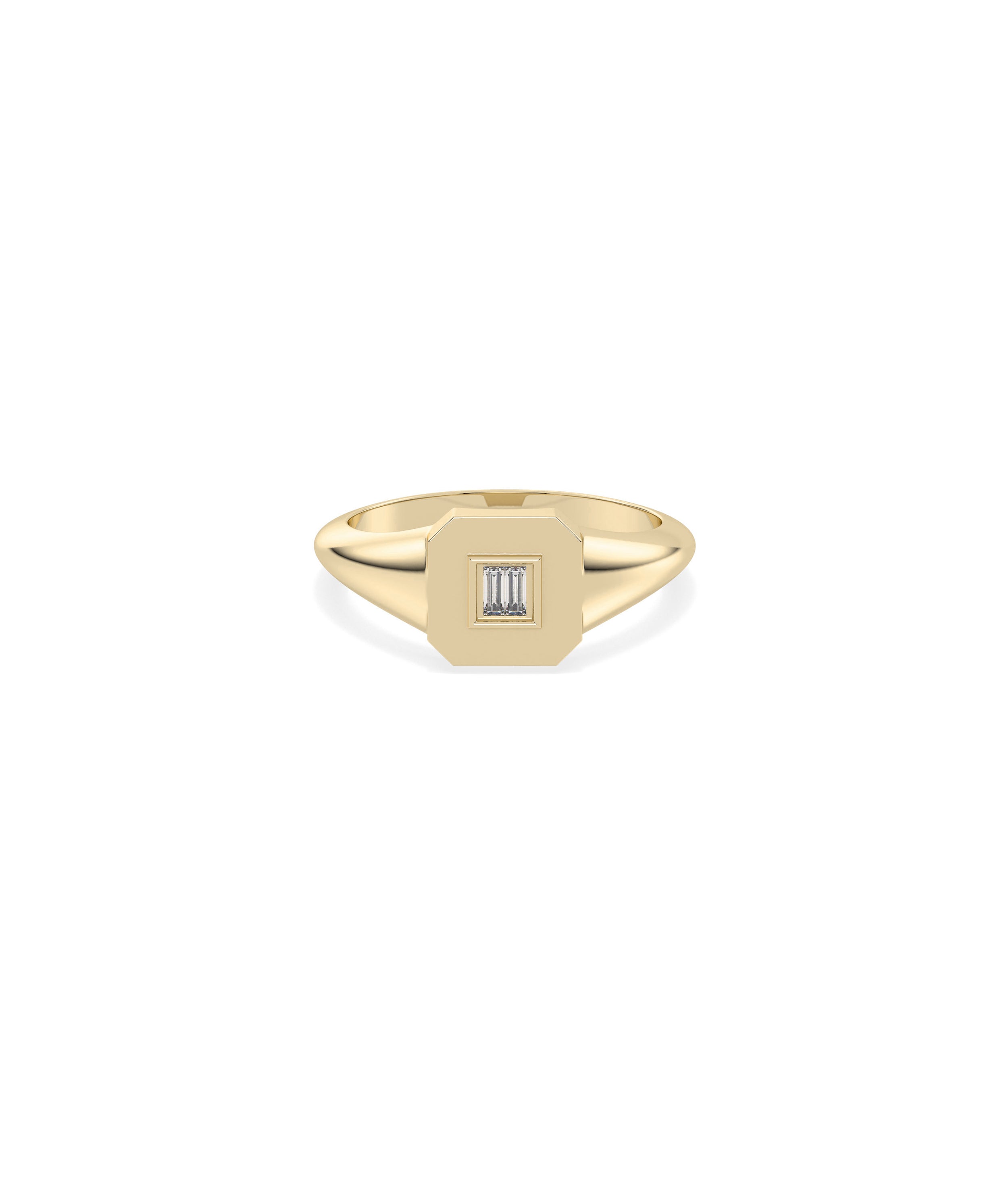 Diamond Baguette Cluster Emerald Shape Signet Ring | 14k Gold Rings