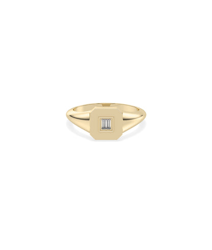 Diamond Baguette Cluster Emerald Shape Signet Ring | 14k Gold Rings