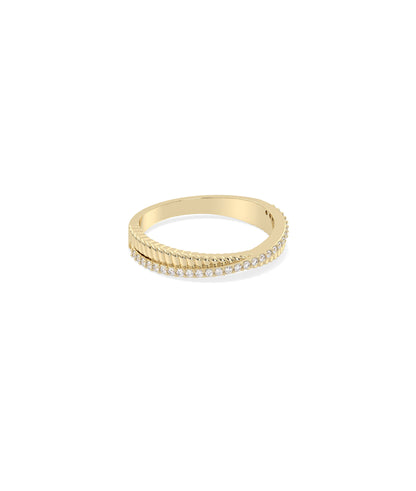 Diamond Line and Groove Gold Band Ring