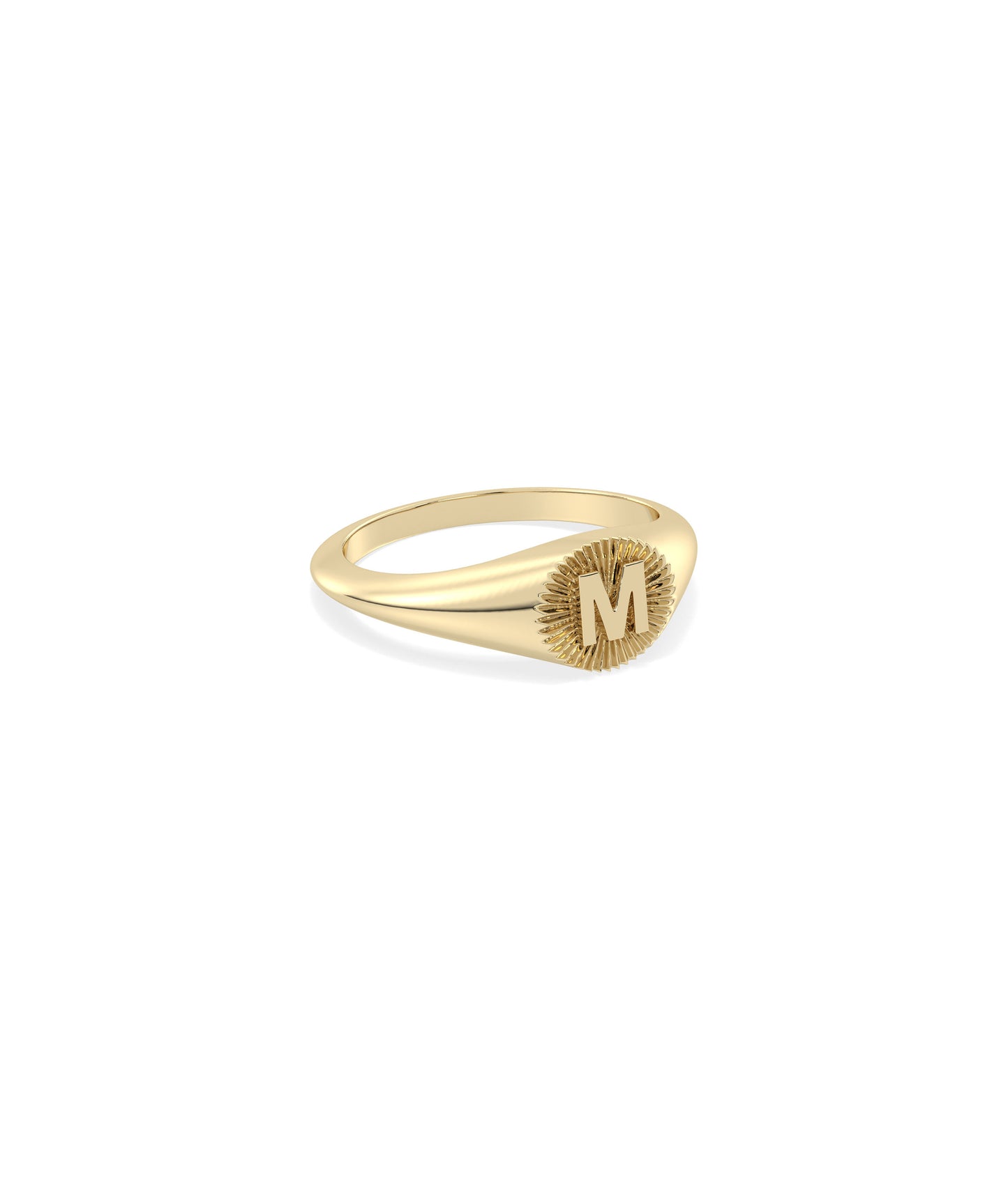 Custom Gold Initial Groove Circle Signet Ring - Elegant Diamond Band Ring