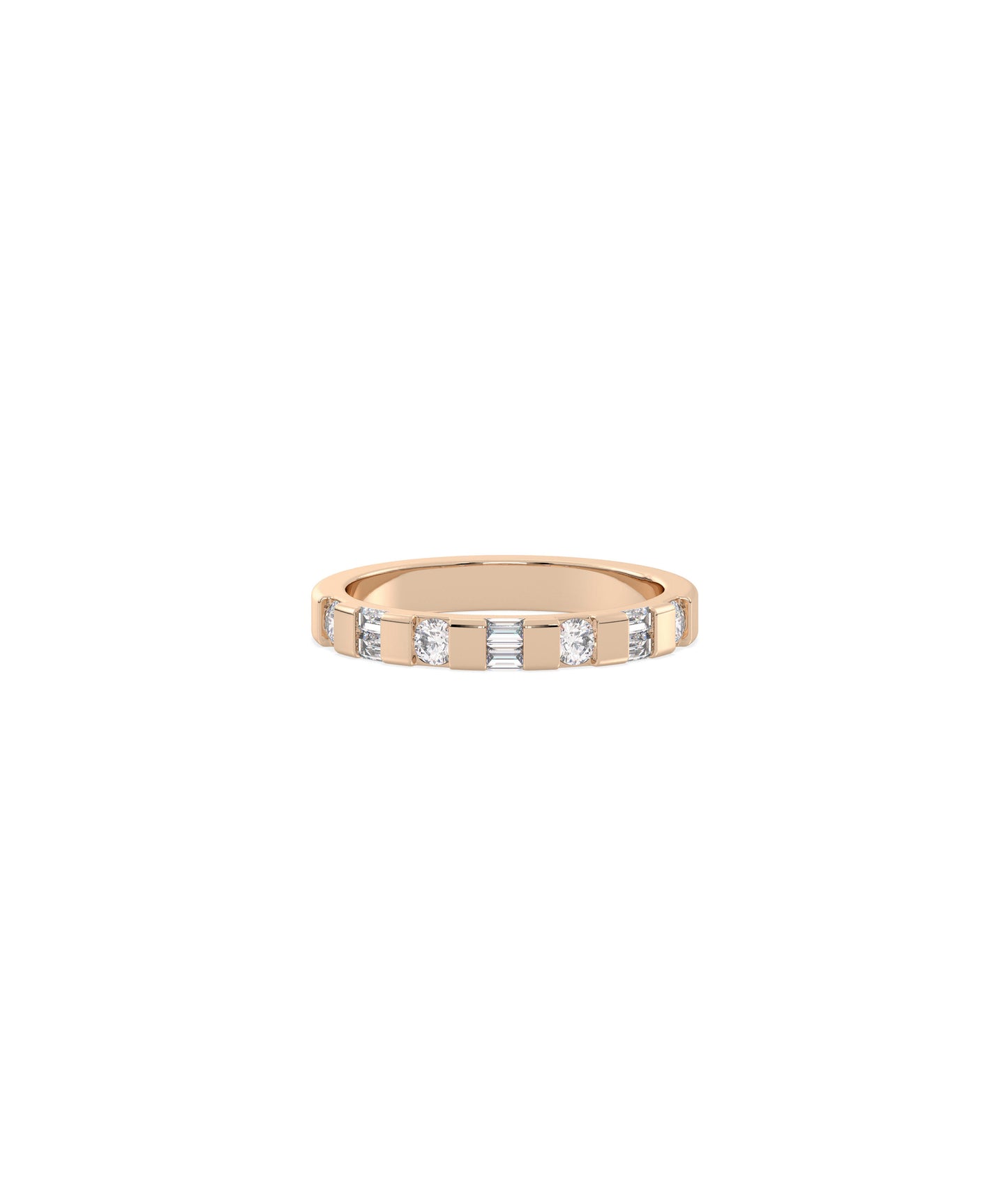 Round Baguette Diamond Wide Band Ring - Everyday Jewelry