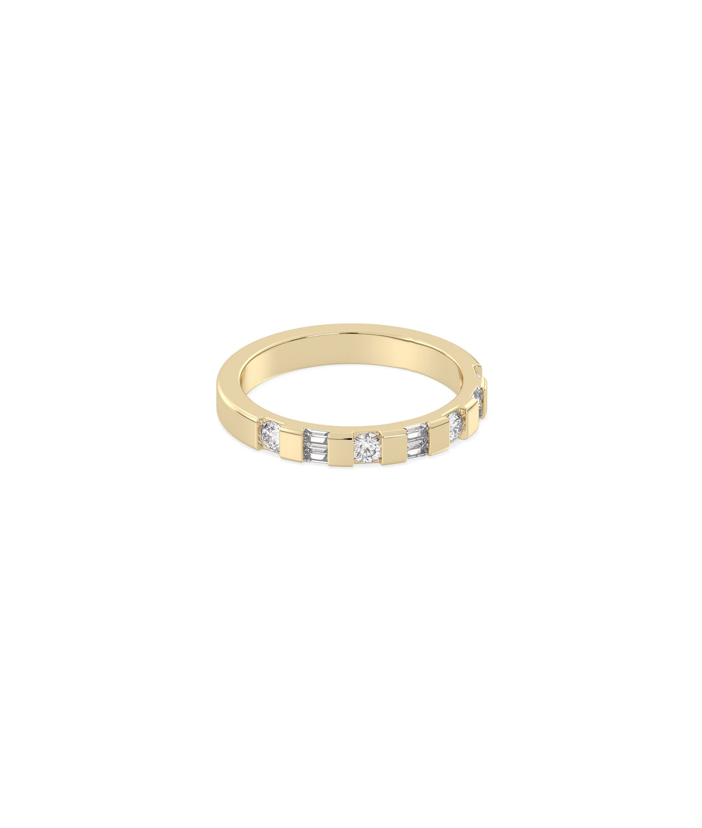 Round Baguette Diamond Wide Band Ring - Everyday Jewelry