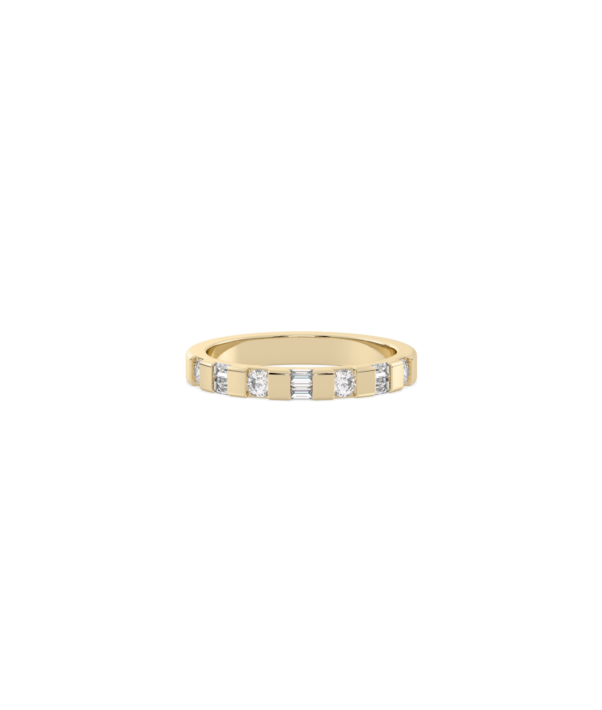 Round Baguette Diamond Wide Band Ring - Everyday Jewelry