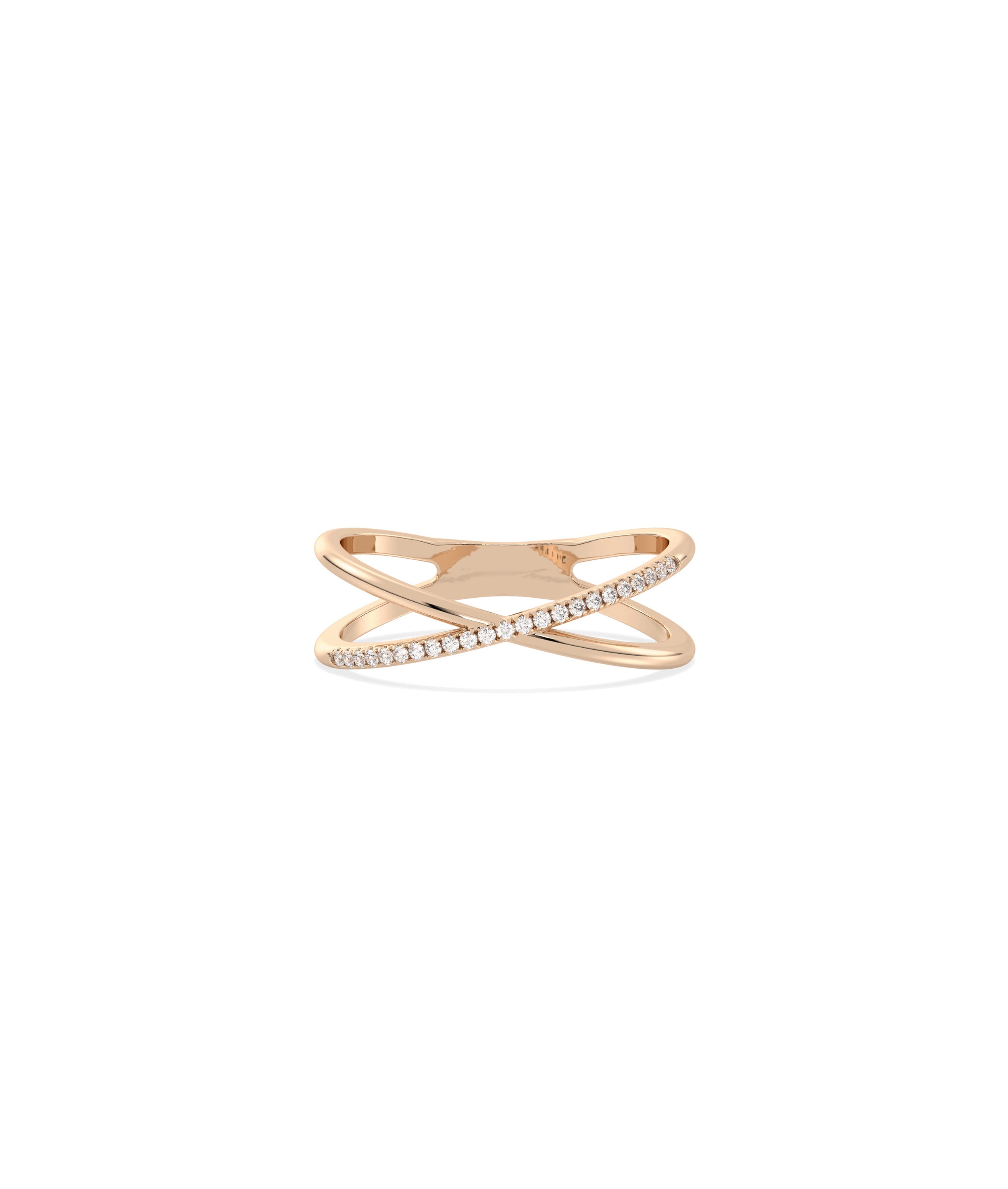 Diamond Line Criss Cross Ring | 14k Gold Engagement Ring