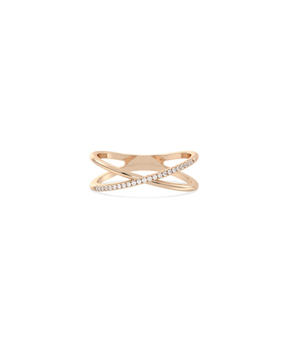 Diamond Line Criss Cross Ring | 14k Gold Engagement Ring